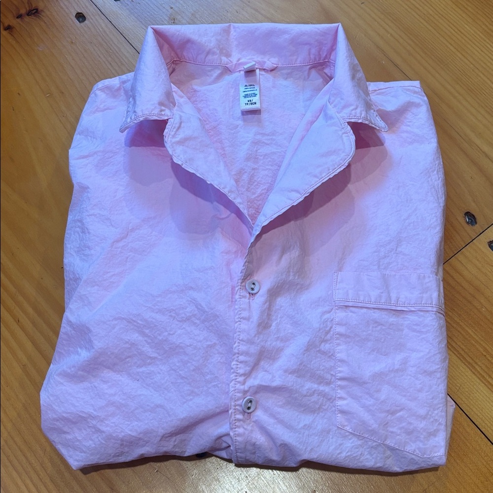 SKIMS XS Baby Pink Pajama Shirt Poplin Button Up Sleep Top - Picture 2 of 6